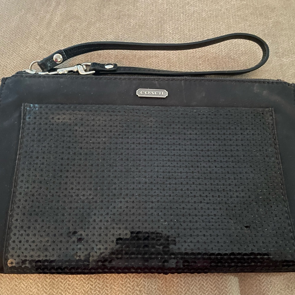Coach Black Sequin Wristlet Bag. Used, EC.